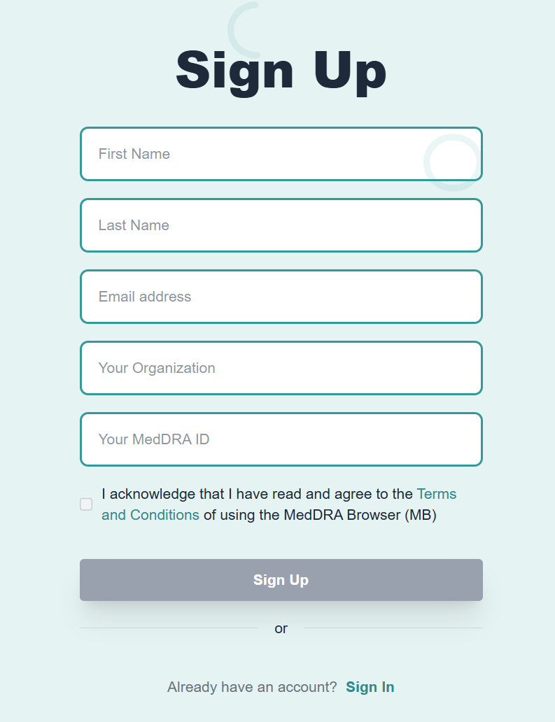 Clinpex account sign-up screen